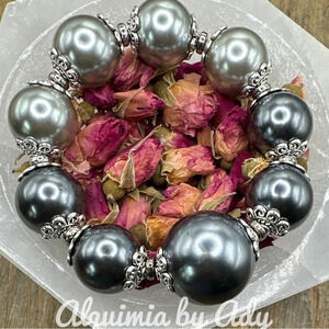 Fall vibes maximalist chunky gray huge bubble pearls and silver bracelet/bangle/
